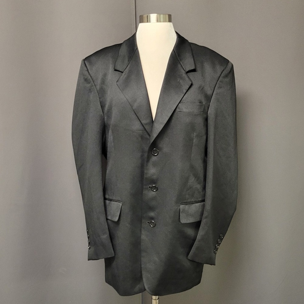 Vintage Gino Cappeli Blazer Jacket Black 3-Button Shiny‎ Formal Suit Coat 40R